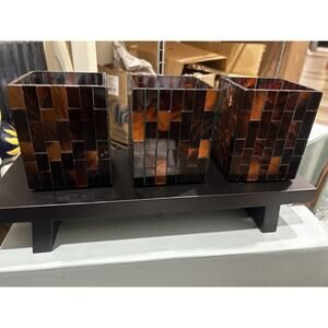 PartyLite GLOBAL AMBIANCE MINIS Brown Glass Mosaic Tealight Holders P90089 New